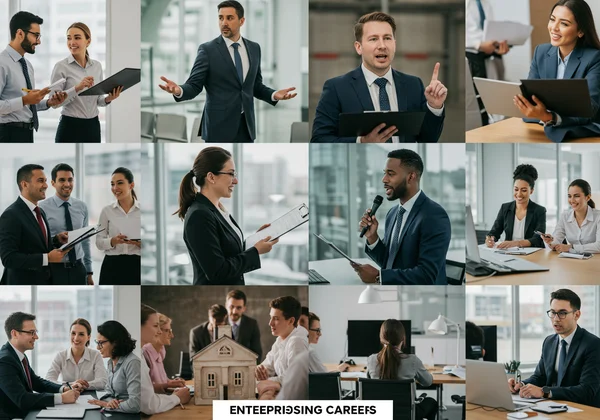 Montage of diverse enterprising career roles and settings
