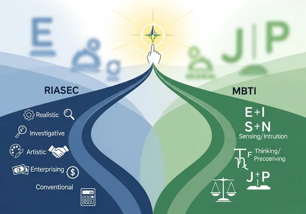 Guide helping choose career path, comparing RIASEC vs MBTI