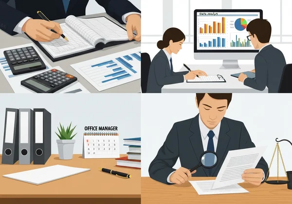 Montage of conventional jobs: accountant, data analyst