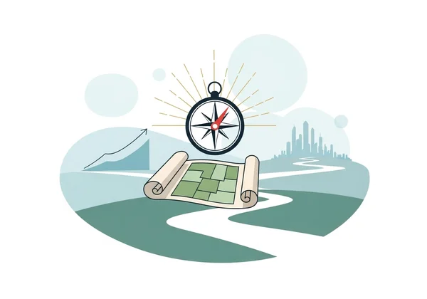A compass and roadmap guiding a person's career journey