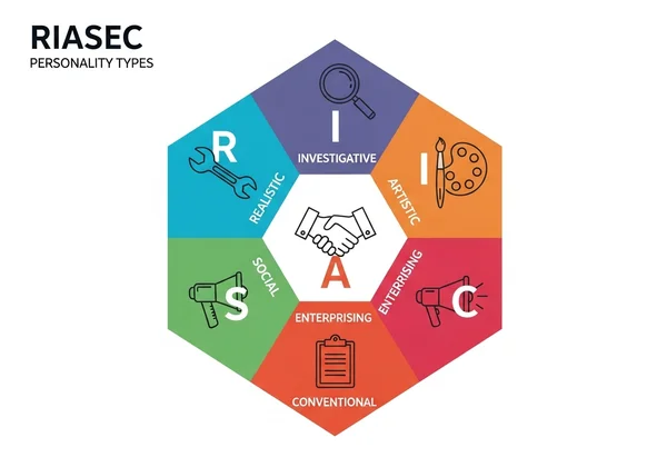 Visual overview of the six RIASEC personality types.