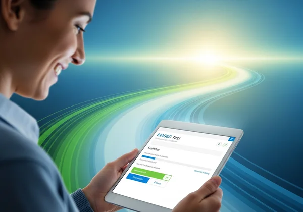 Person using RIASEC test for career clarity, new path.