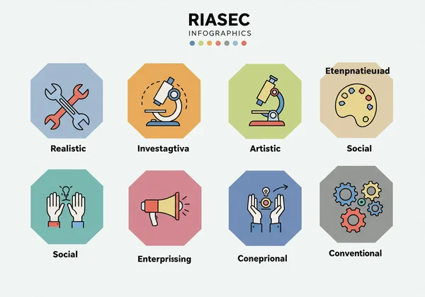 Infographic showing 6 RIASEC personality and interest types