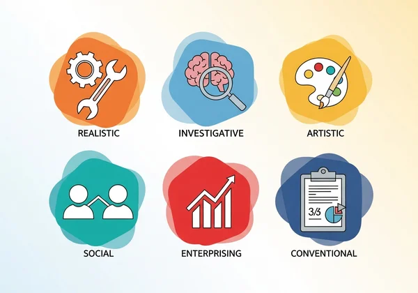 Icons representing the six RIASEC personality types